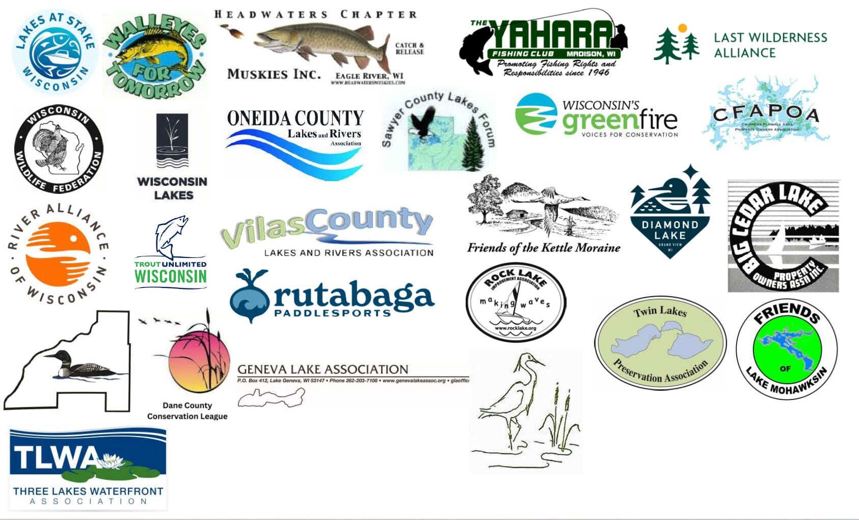 logos from various members of coaltion to protect wisconsin lakes