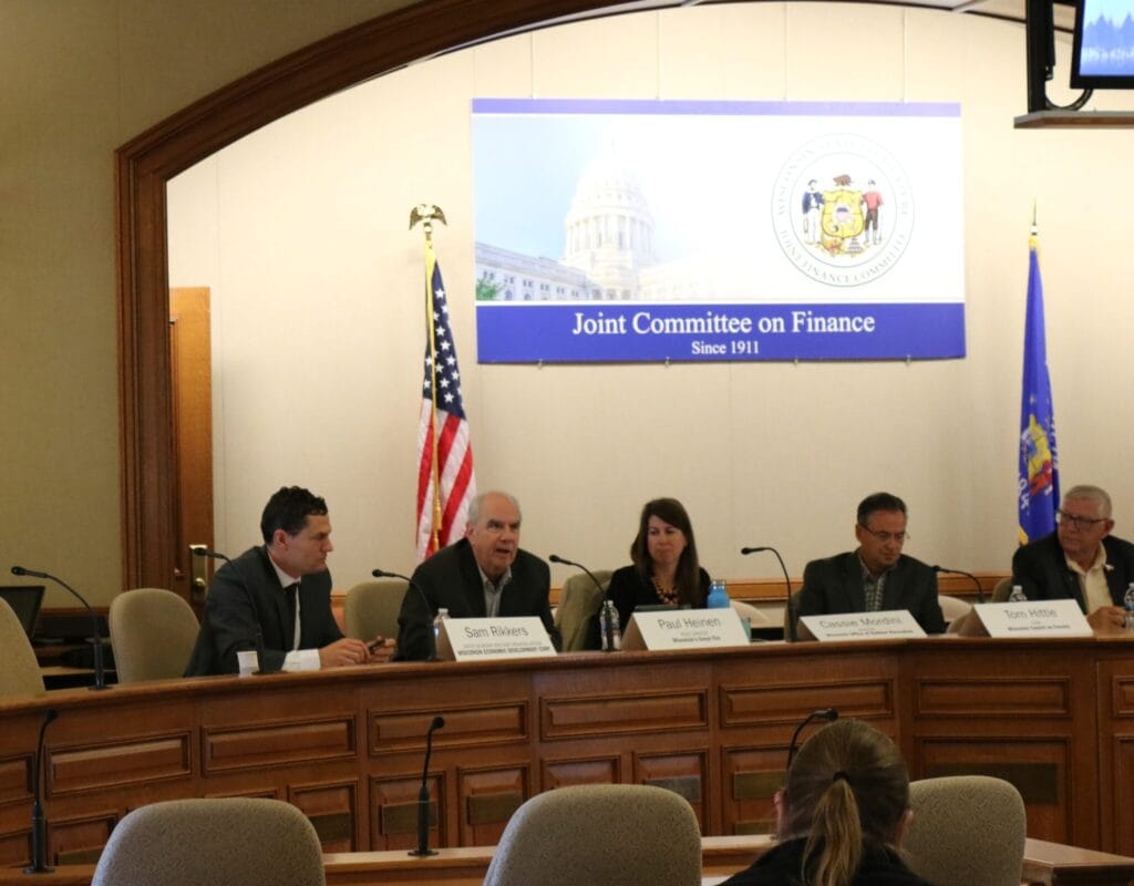 Paul Heinen and other panelists at Oct 20, 2025 event "Why Forestry and Forest Products Matter to Wisconsin" in a hearing room of the Wisconsin State Capitol.